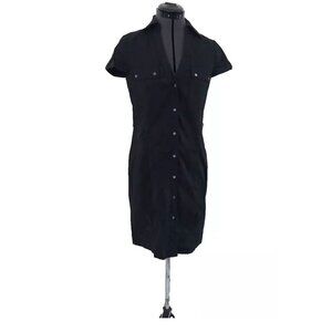 Express Design Studio Solid Black Short Sleeve Shirt Dress, Size 8, No belt
